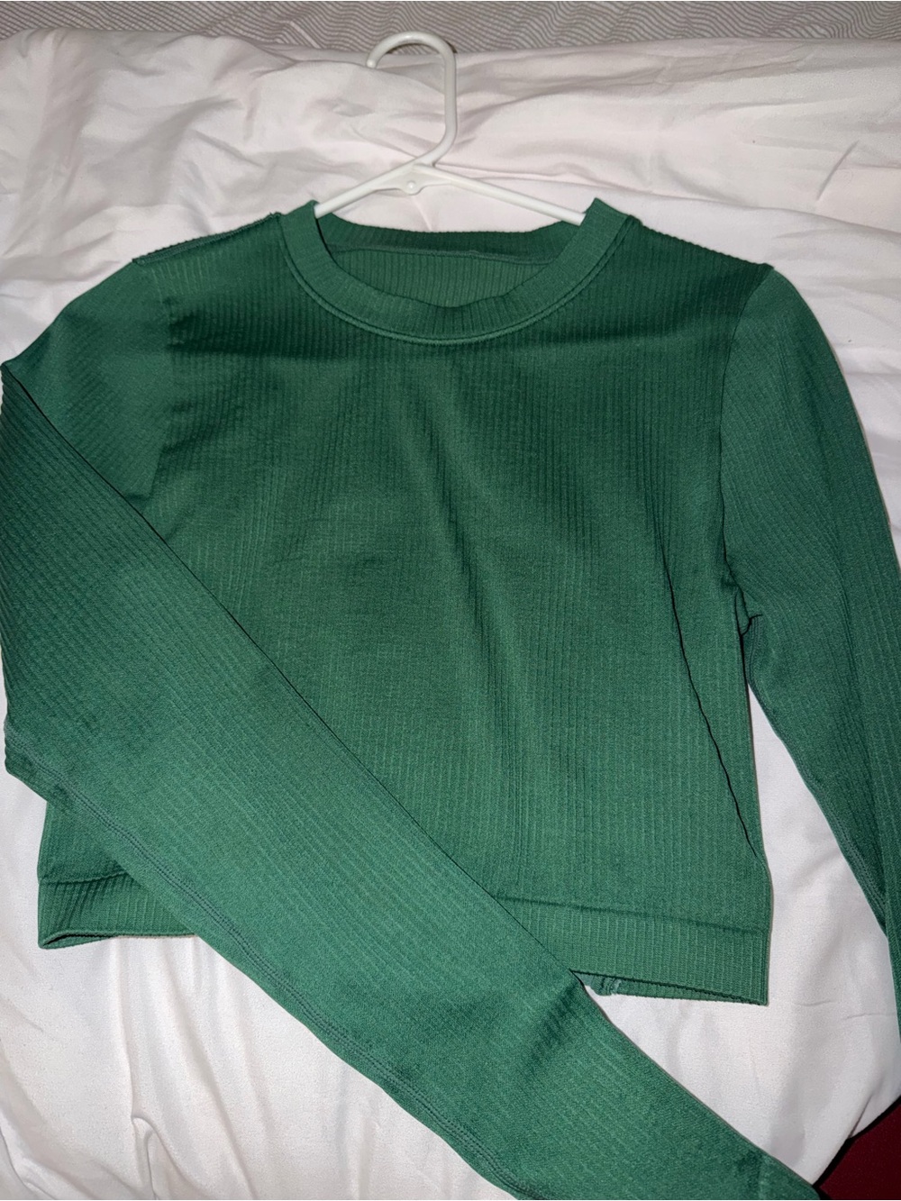 Cotton On Dark Green Ribbed Long Sleeve Crop Top